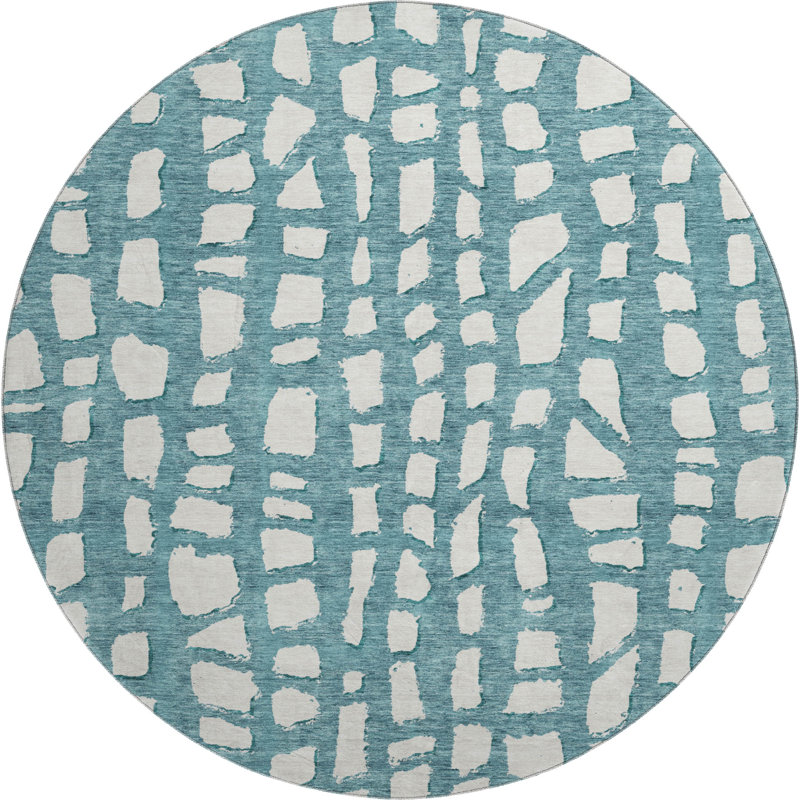 Premium Machine Washable Prisco Teal Rug, Round 8'