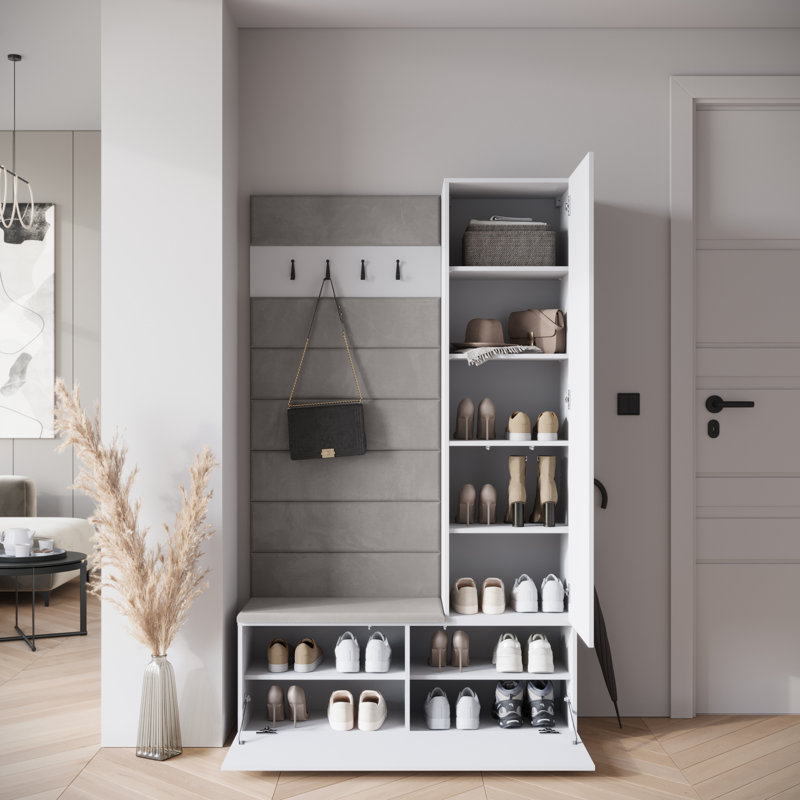 Hall Tree 115cm Wide with Shoe Storage, White