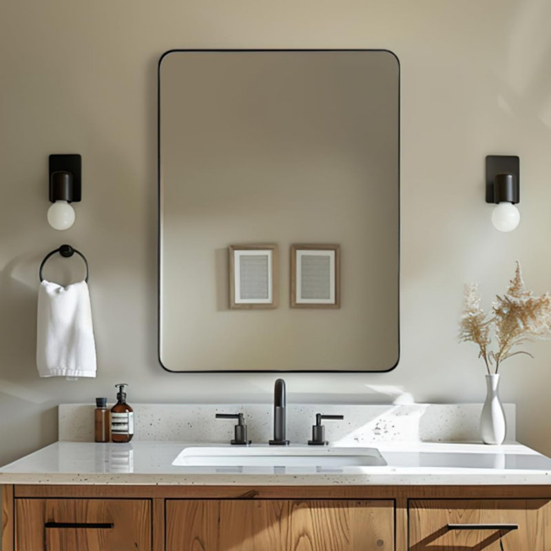Miroir de salle de bain Inse Cadre en acier inoxydable, Noir mat, 40 po x 30 po