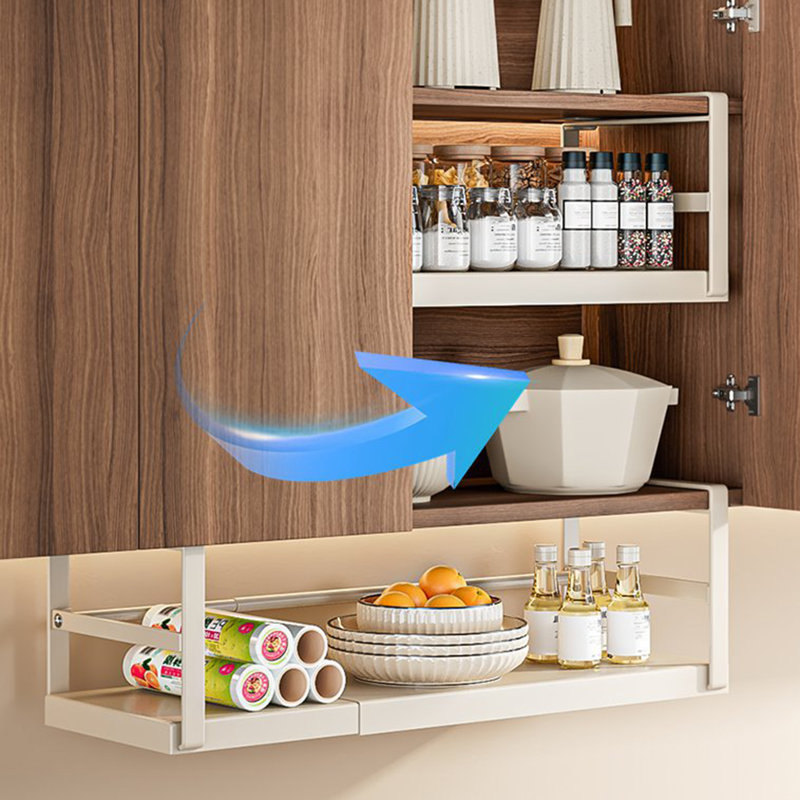 Expandable under Shelf Storage Rack Punch-free Hanging Slide-in under Shelf Cabinet Organizer, Black