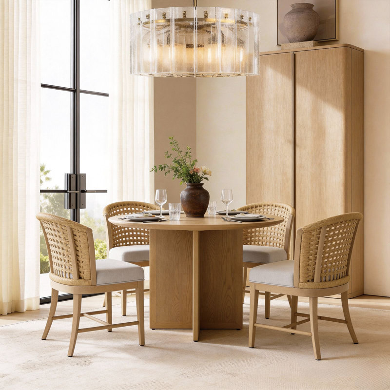White Oak Veneer Round Pedestal Dining Table