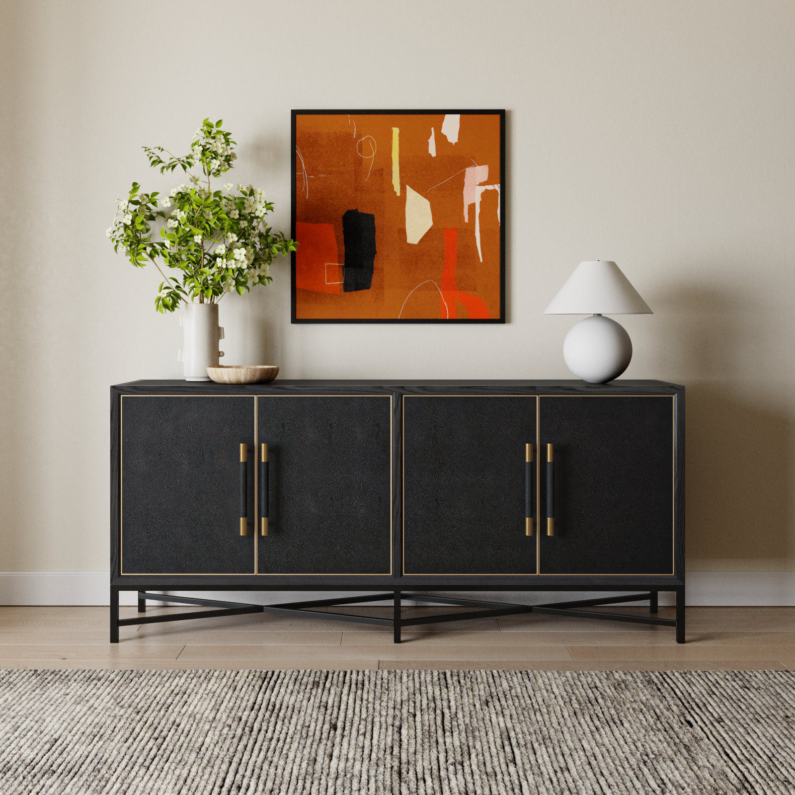 Meera 76" Oak Sideboard, Black