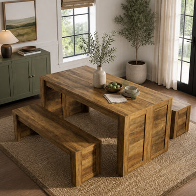 Ensemble de table de salle à manger 55 ", table de cuisine en bois pour 4 à 6 personnes avec 2 bancs