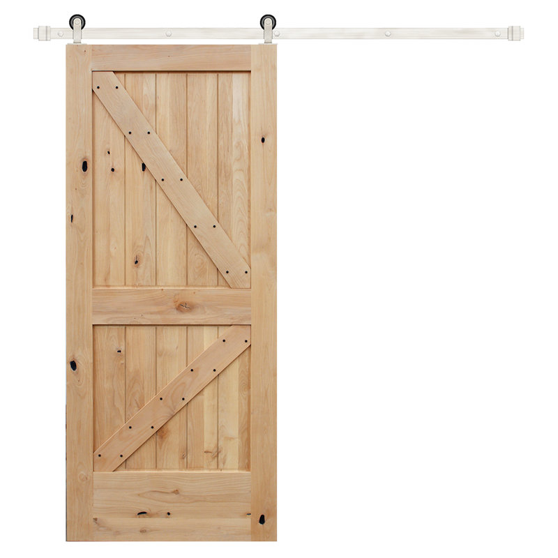 Porte de grange à panneaux en bois sans finition avec kit de quincaillerie d’installation