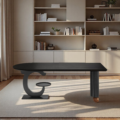 Black semi-circular desk for home use, solid wood