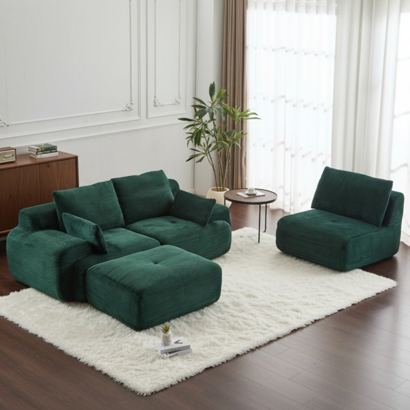 Canapé modulaire modulaire avec canapé et repose-pieds, Vert olive