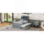 Lit simple en bois avec tête de lit avec prises de courant, lit extensible avec lit gigogne simple avec trois tiroirs de rangement, gris