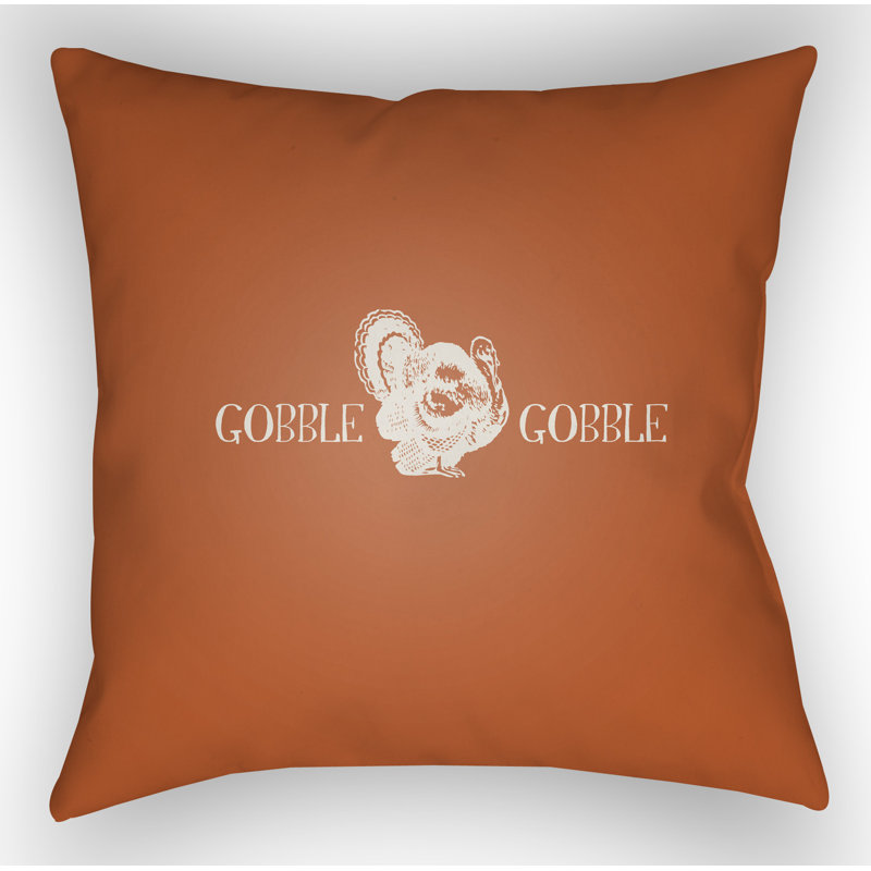 Gobble Square Indoor/Outdoor Throw Pillow, Orange/White, 20" H x 20" W x 4" D