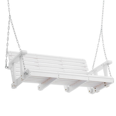 Balancelle en bois 4,5 pi, balancelle de patio pour la cour et le jardin, capacité de charge élevée améliorée de 880 lb, banc de balançoire robuste avec chaînes suspendues pour l'extérieur, blanc