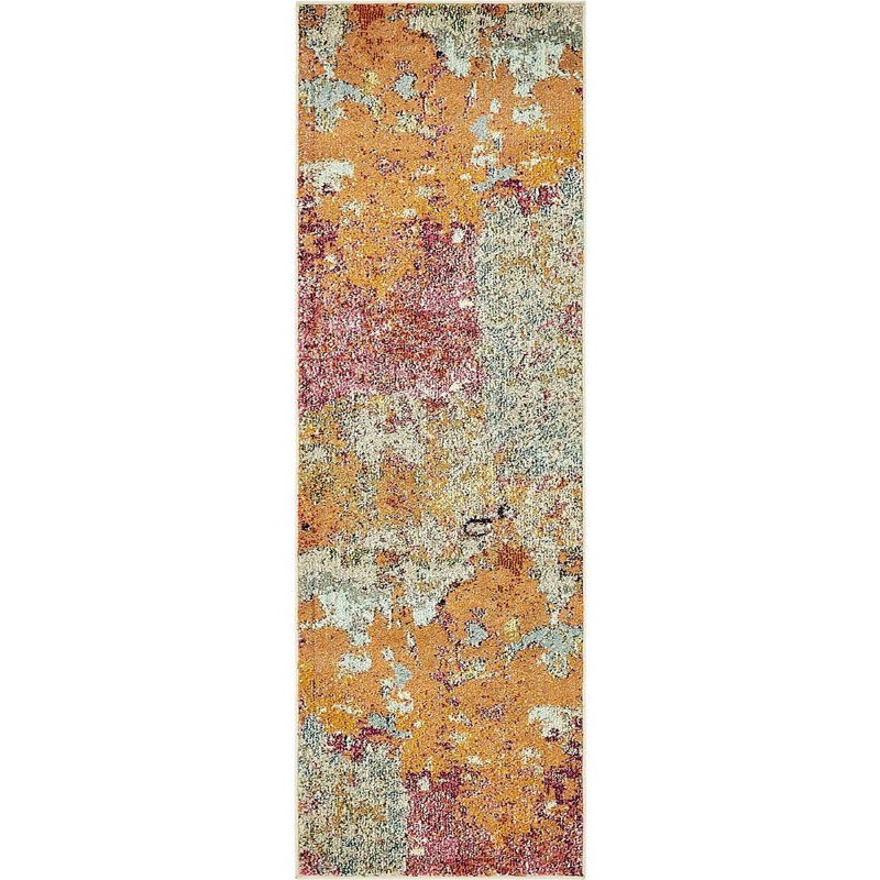 Tapis orange / rouge à motif abstrait Quinlin, Tapis de couloir 2 pi 2 po x 6 pi 7 po
