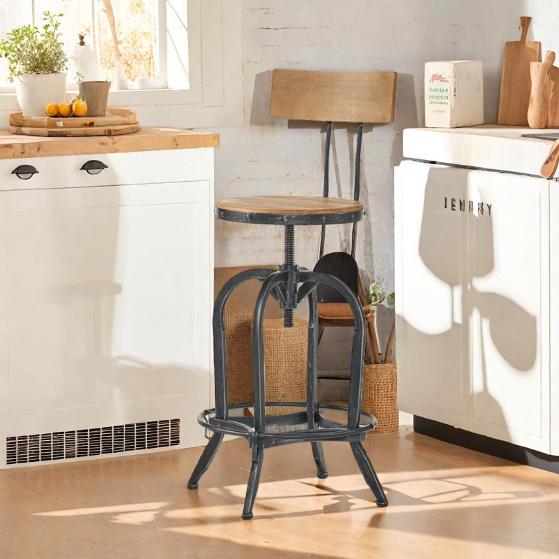 Tabouret de bar industriel pivotant à hauteur ajustable avec bois de sapin