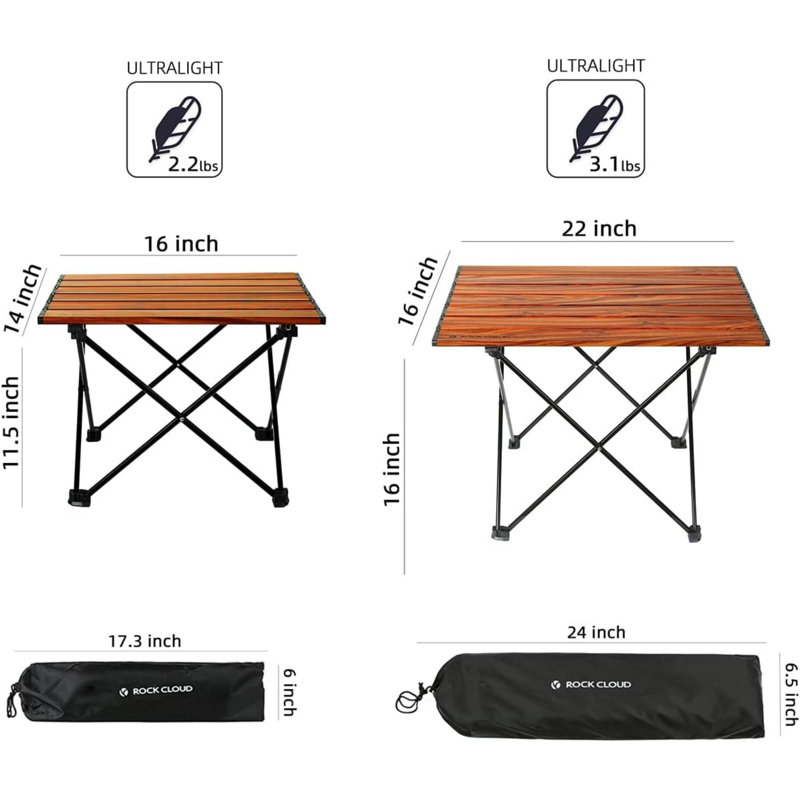 Table de camping portative en aluminium ultralégère Table de plage pliante pour le camping, Brown