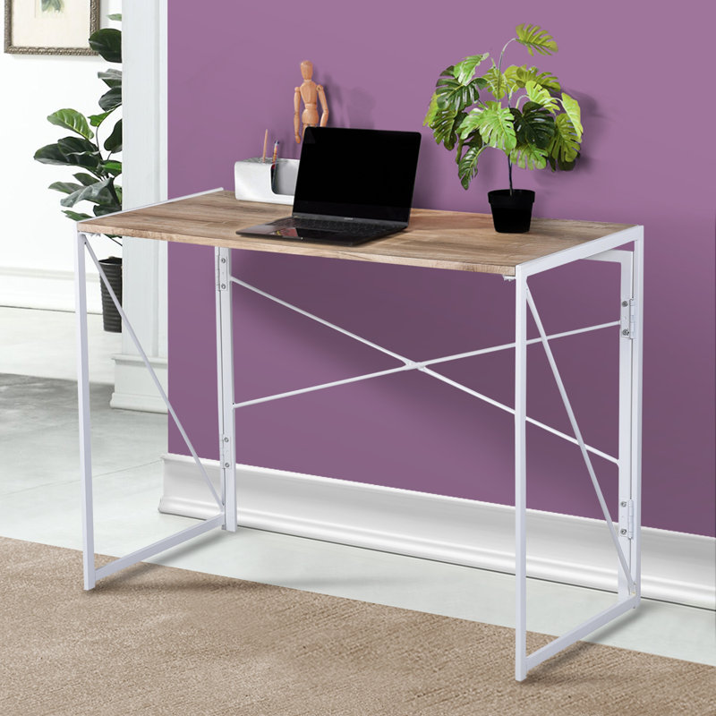 Kaelin Metal Base Writing Desk, Beech/White, 28.3" H x 39.4" W x 19.7" D