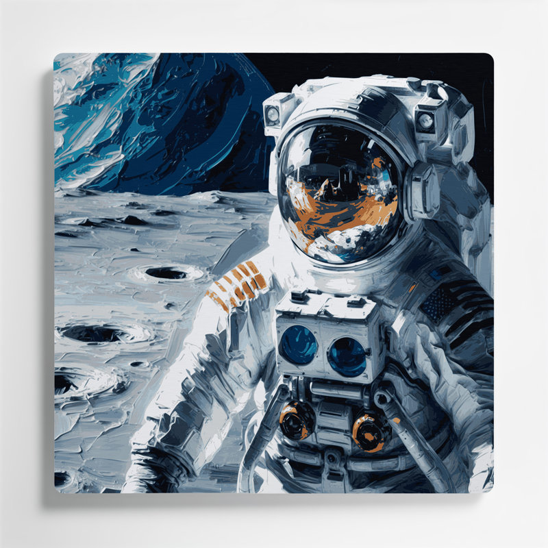 Space Buzz Aldrin Moon atterrissage en métal gris, H 32 po x l 32 po