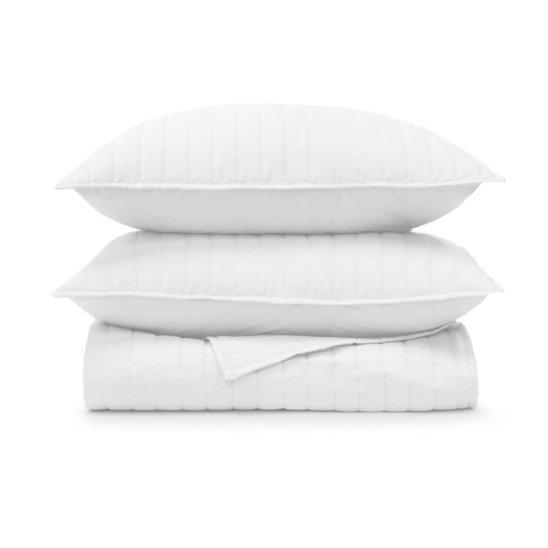 White Full Vertical Stripes 3-Piece Quilt Set
