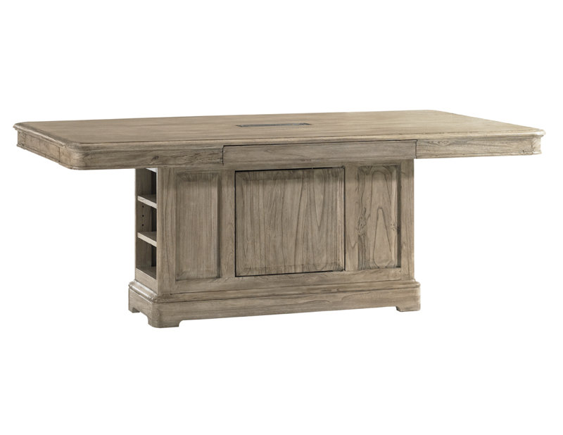 Beige Transitional Wood Rectangular Dining Table with Media Charging Station