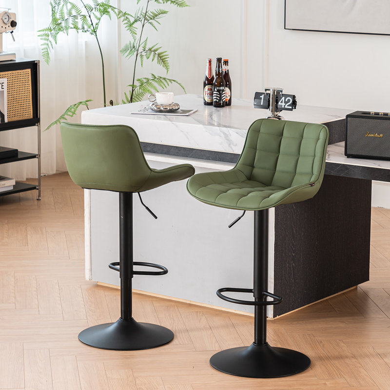 Tabouret de bar pivotant à hauteur réglable Zager, Similicuir vert haricot / cadre noir