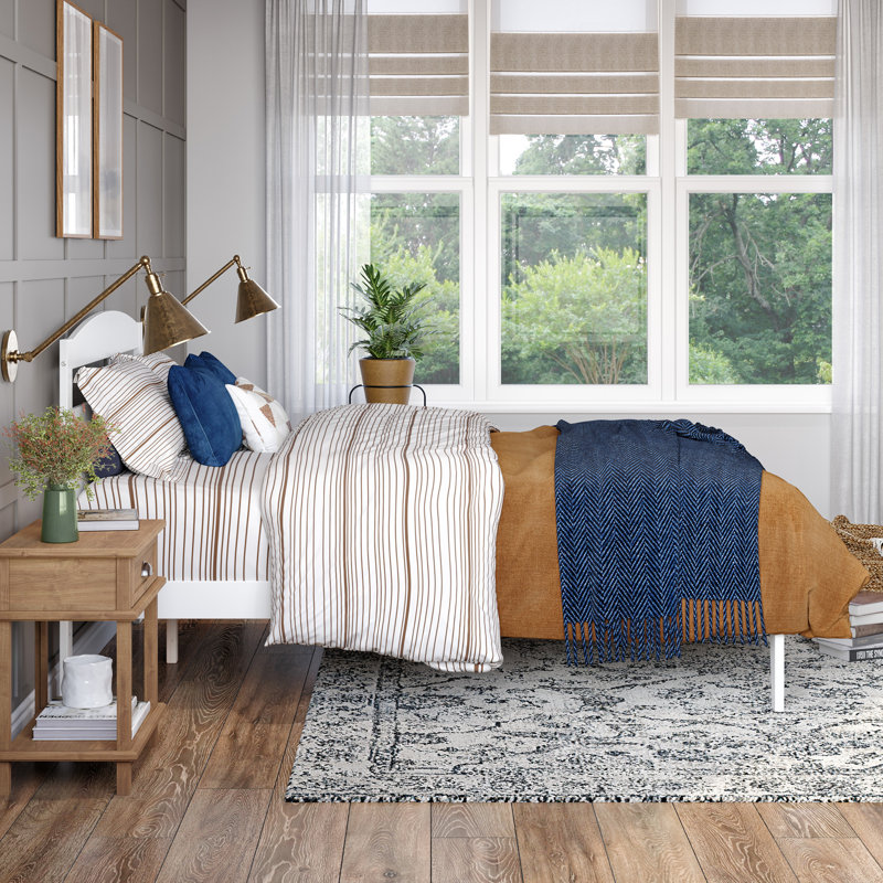 Elliana Solid Wood Slat Bed, White, Full/Double