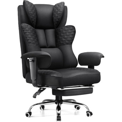 Big and Tall Office Chair 400LBS Wide Ergonomic Gaming Chair with Deluxe Embossing Designed Leather with Foot Rest,150°Reclining Adjustable Soft Armr by Inbox Zero