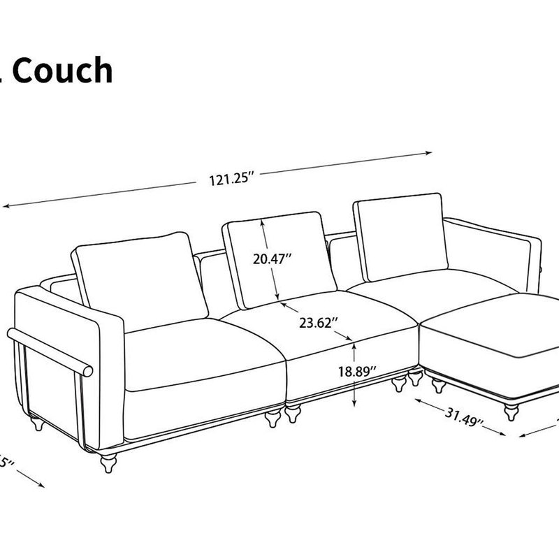 Canapé modulaire modulaire: canapé de luxe 121 pouces avec repose-pieds, 70% coussins rembourrés en duvet, amovible et lavable, canapé en lin ultra-doux, très grand canapé de salon blanc