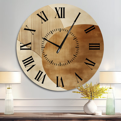 Abstract Neutral Sun Arc - Mid-Century Round Metal Wall Clock