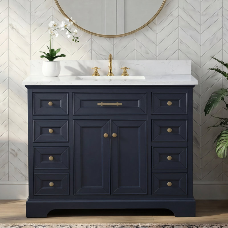 Thompson 42" W Single Bathroom Vanity, Indigo Blue/Brushed Gold
