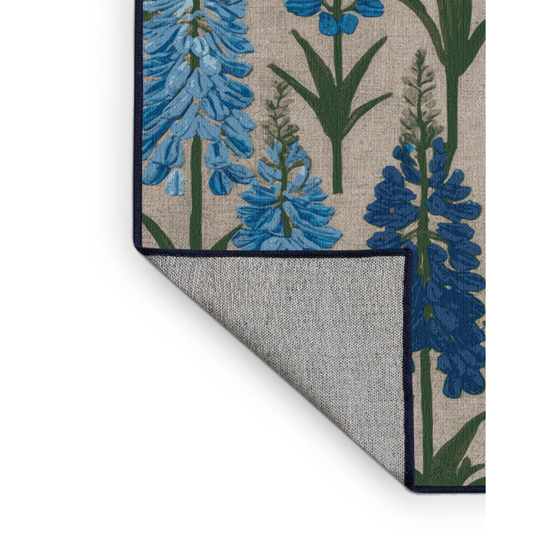 Tapis bleu botanique lavable à la machine, Carré 3 pi