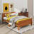 Wooden Platform Bed With A Comfortable Headboard And Sturdy Wooden Slat Support System-648474256-648474260