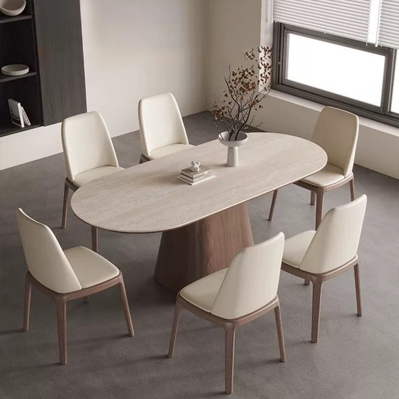 Simple Modern Oval Rock Slab Dining Table Sets