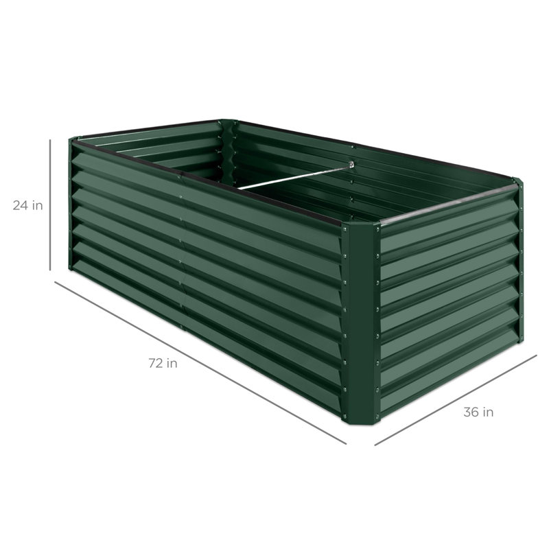 Rosonda Outdoor Metal Raised Planter Box, 24" H x 96" W x 48" D, Green