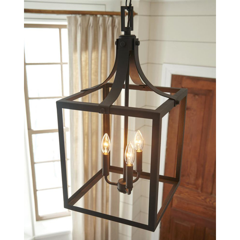 Carla 3 - Light Dimmable Lantern Square / Rectangle Chandelier, Black, No, 23.5" H x 12" W x 12" D