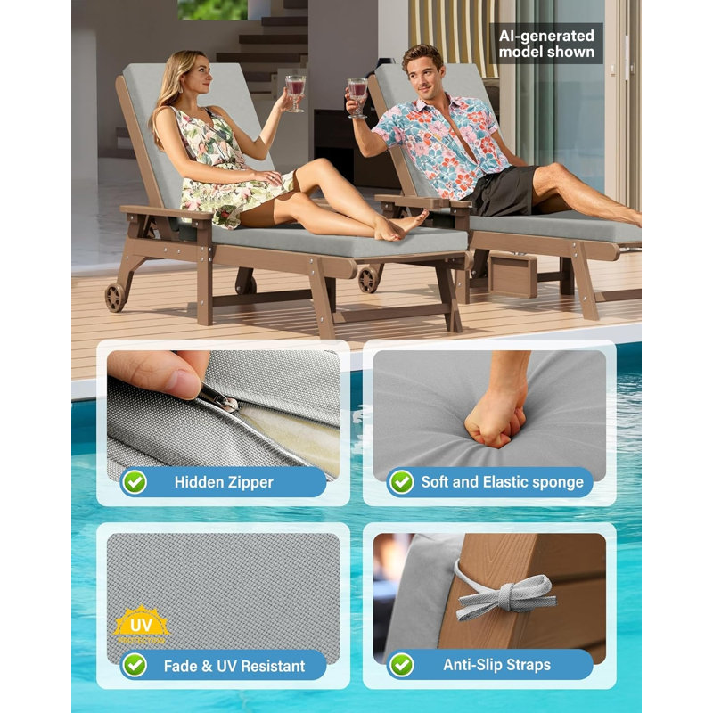 Outdoor Chaise Lounge Seat/Back Cushion - Waterproof, Fade-Resistant, Light Gray
