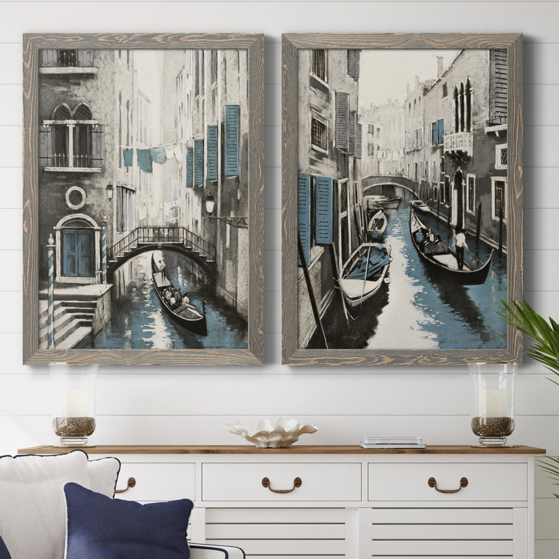 Venise I - ensemble de 2 reproductions d'art, H 44 po x l 31 po x P 1 po, Toile avec cadre gris, Pas de tapis