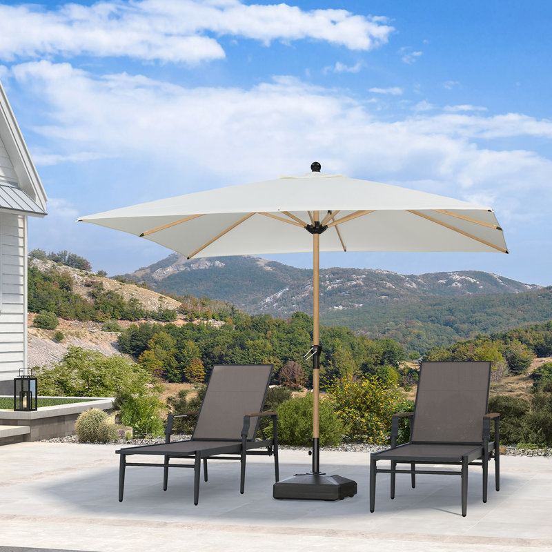 Parasol de table carré de 10 pi x 10 pi avec 8 parasols robustes et manivelle pour terrasse de jardin, Crème, crème