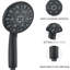 Tête de douche haute noire matte avec 7 motifs de jet et un support de bras réglable
