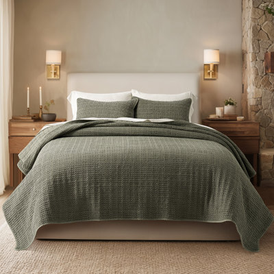 Stonewashed 100% Natural Cotton Waffle Quilt Set
