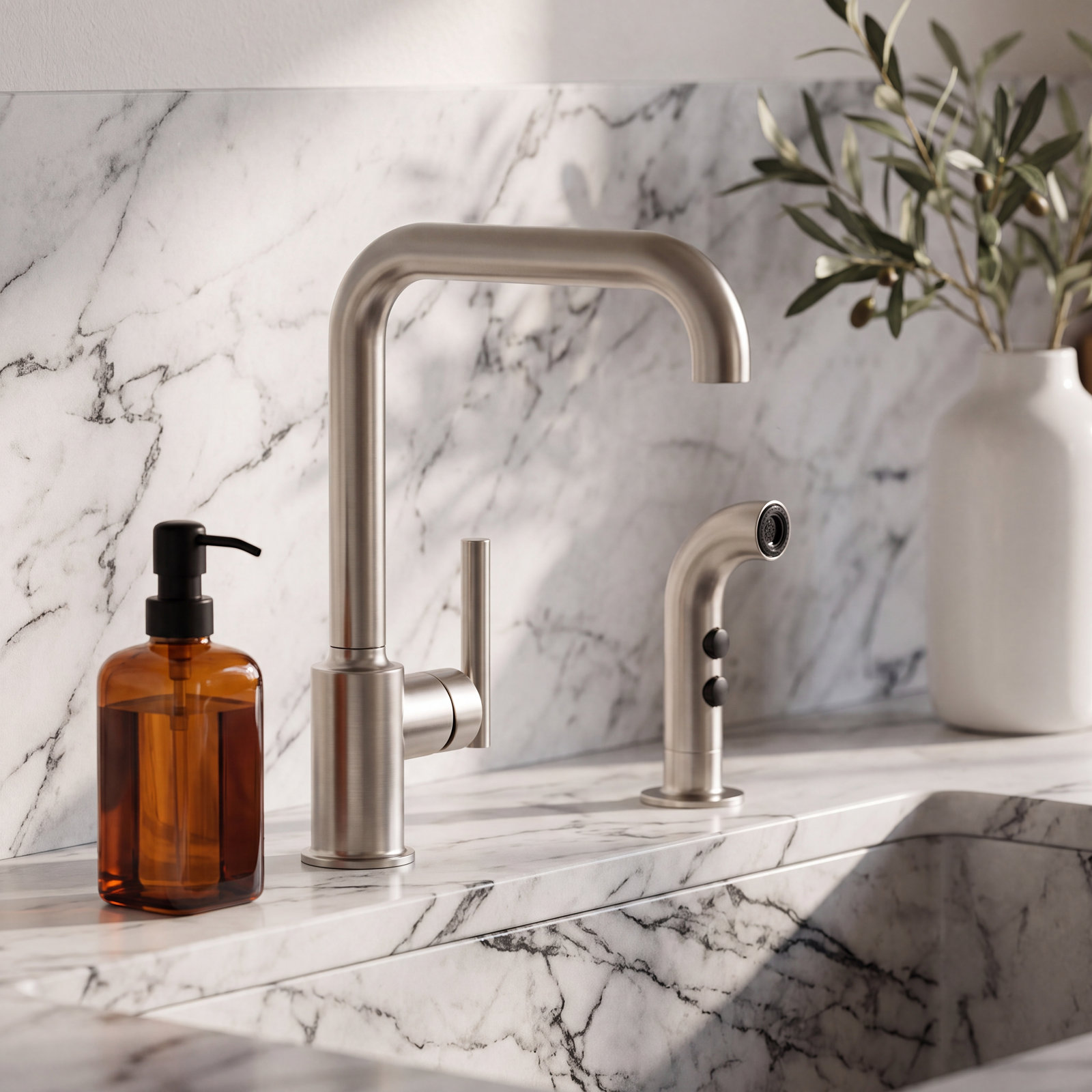 Purist Two-Hole Kitchen Faucet with Sidespray, Vibrant Stainless