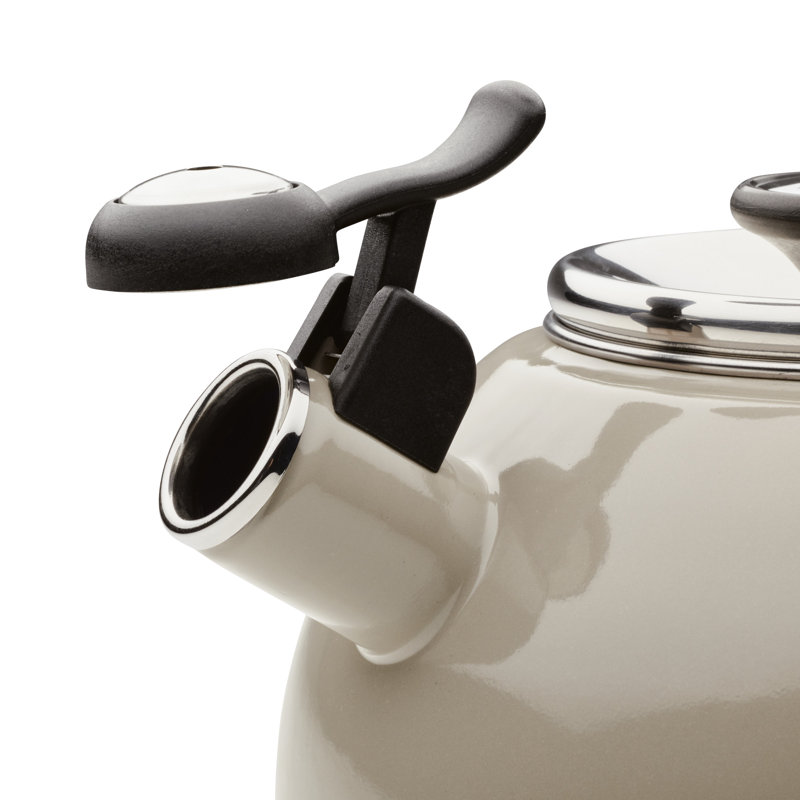Gray Enamel on Steel Whistling Teakettle with Flip-Up Spout, 2 Quart