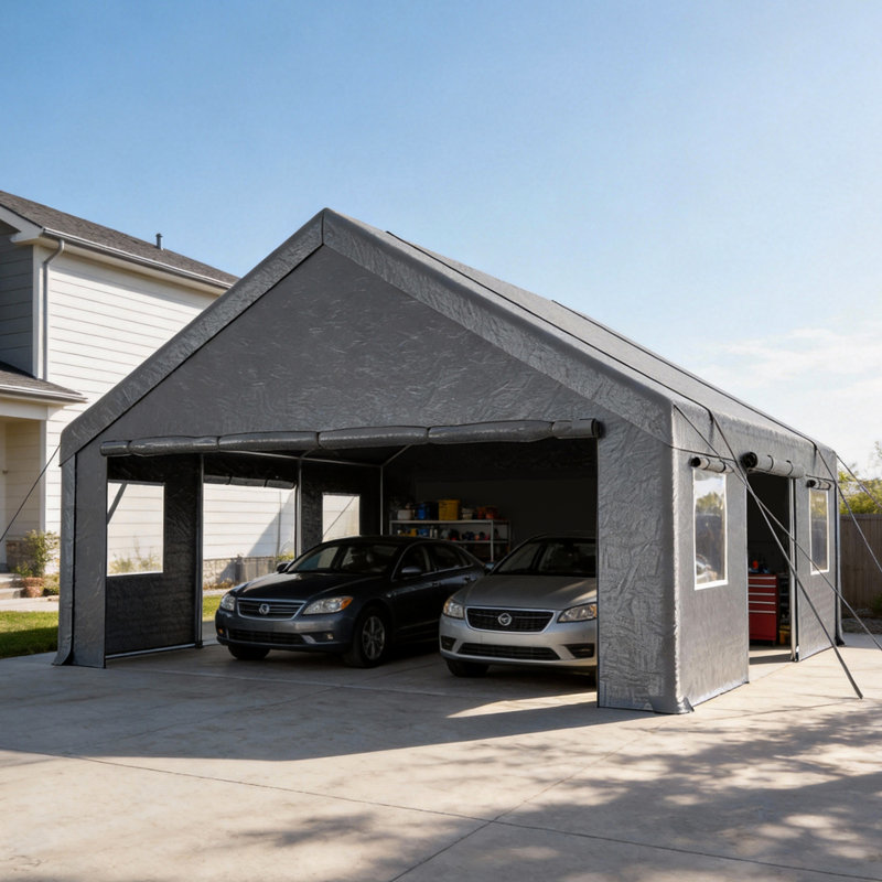 Heavy Duty Carport Portable Garage, Gray, 20 Ft. W x 20 Ft. D
