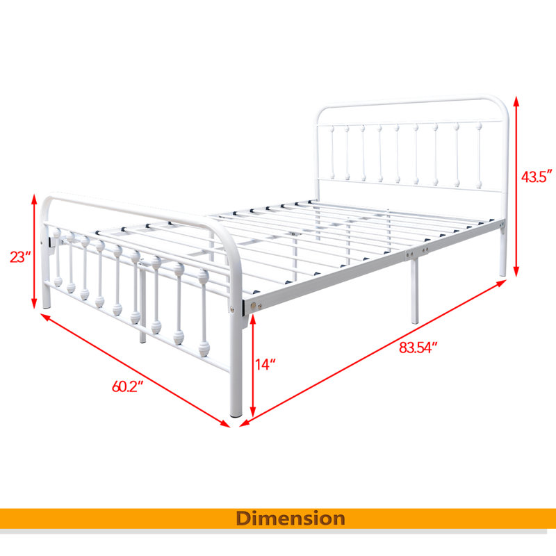 Structure de lit plateforme en métal, tête de lit / pied de lit de style victorien / rangement sous le lit / aucun sommier nécessaire