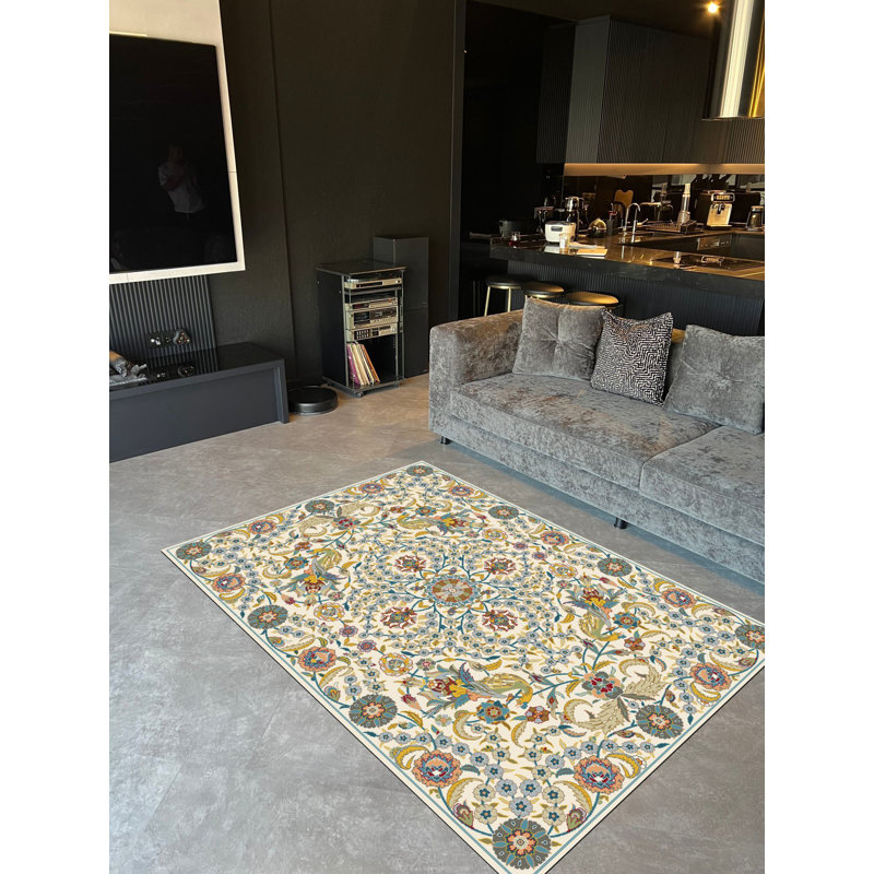 Tapis à motif rétro tissé beige, Rectangle 2 pi 7 po x 4 pi 11 po