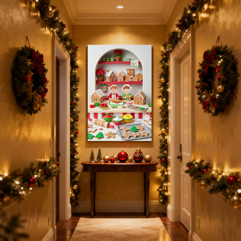Ensemble de 3 reproductions d'art sur toile, "Christmas Gingerbread House", H 36 po x l 24 po