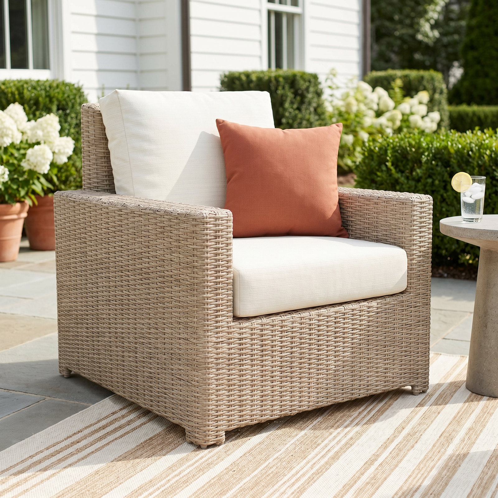 Outdoor Chair With Sunbrella Cushions, Mira Celeste