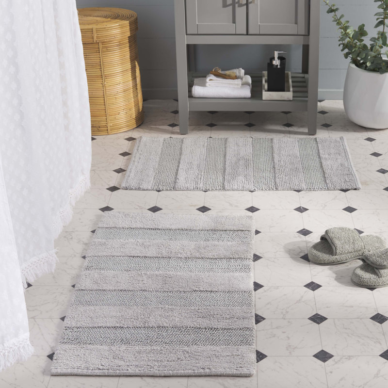 Harper Textured Striated Hand Woven Cotton Machine Washable Solid Color Bathmat, Steel Gray