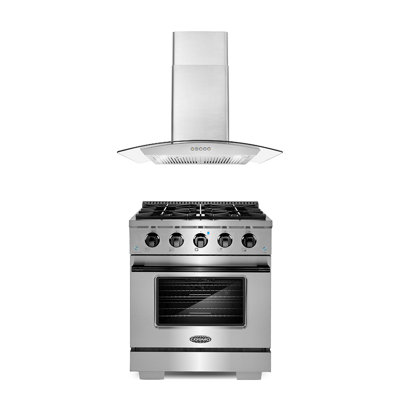 Cosmo 2 Piece Kitchen Appliance Package with 30'' Gas Freestanding Range , and Wall Mount Range Hood -  COS-3PKG-508