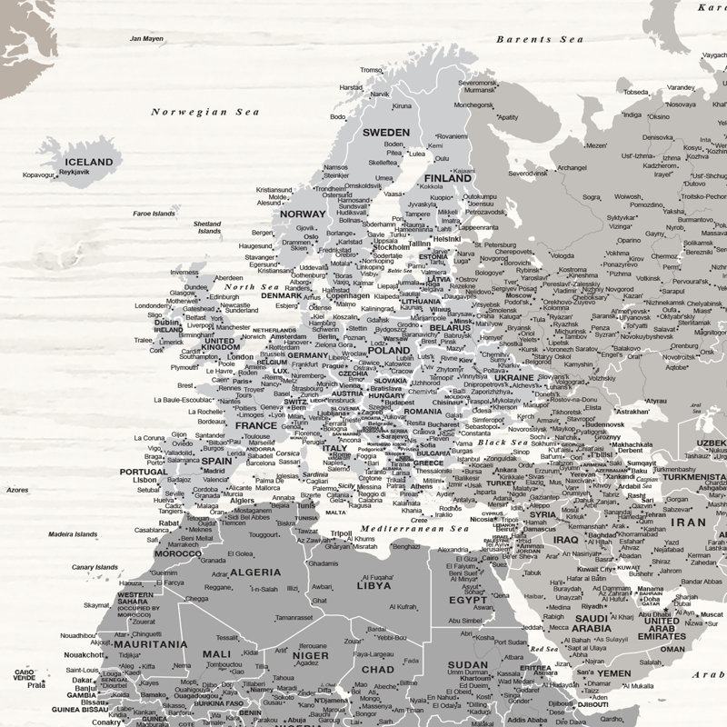Carte du monde personnalisée avec 3 punaises, H 48 po x l 76 po, Oui