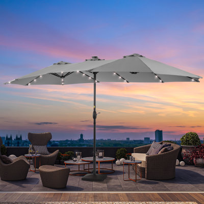 Sadeen 15' × 9' Rectangular Market Patio Umbrella with LED Lights, Outdoor Umbrella with Crank & Tilt, All-Weather for Deck Backyard Garden Pool Lawn Porch