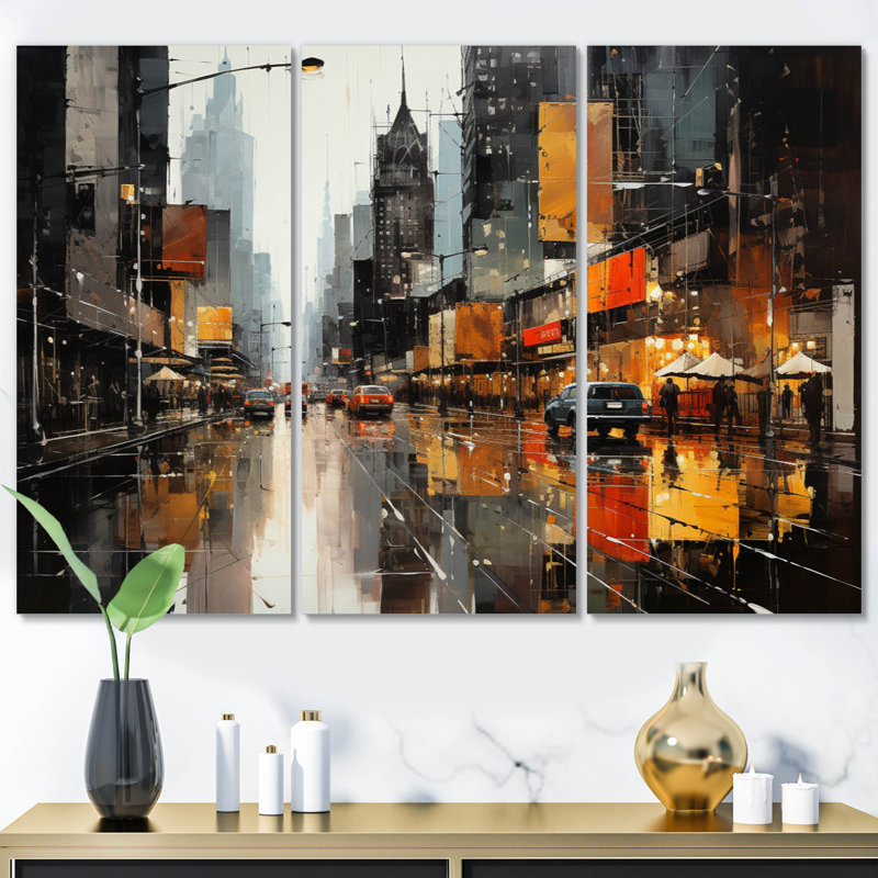 Cityscape Collage V sur toile, 3 pièces, H 28 po x l 36 po x P 1 po