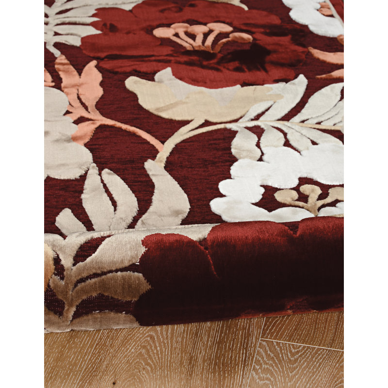 Cashion High Lo Flower with Leaf Pattern Performance Brown Rug, Rectangle 5' x 7'6"