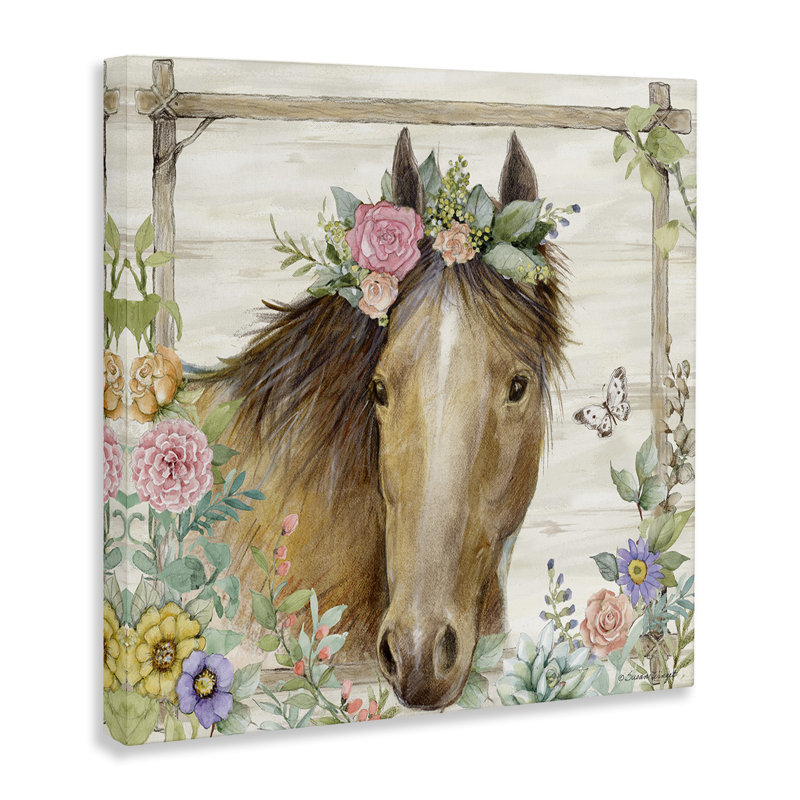 Art mural sur toile The Look Horse with Flowers, design par Susan Winget, H 36 po x l 36 po